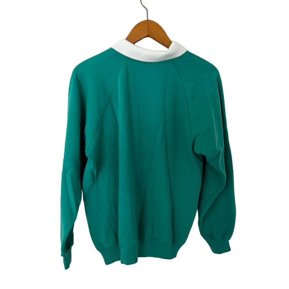 VTG Morning Sun Johnson Hanes Alaska Puffy‎ Paint collared sweatshirt teal large - Picture 3 of 4